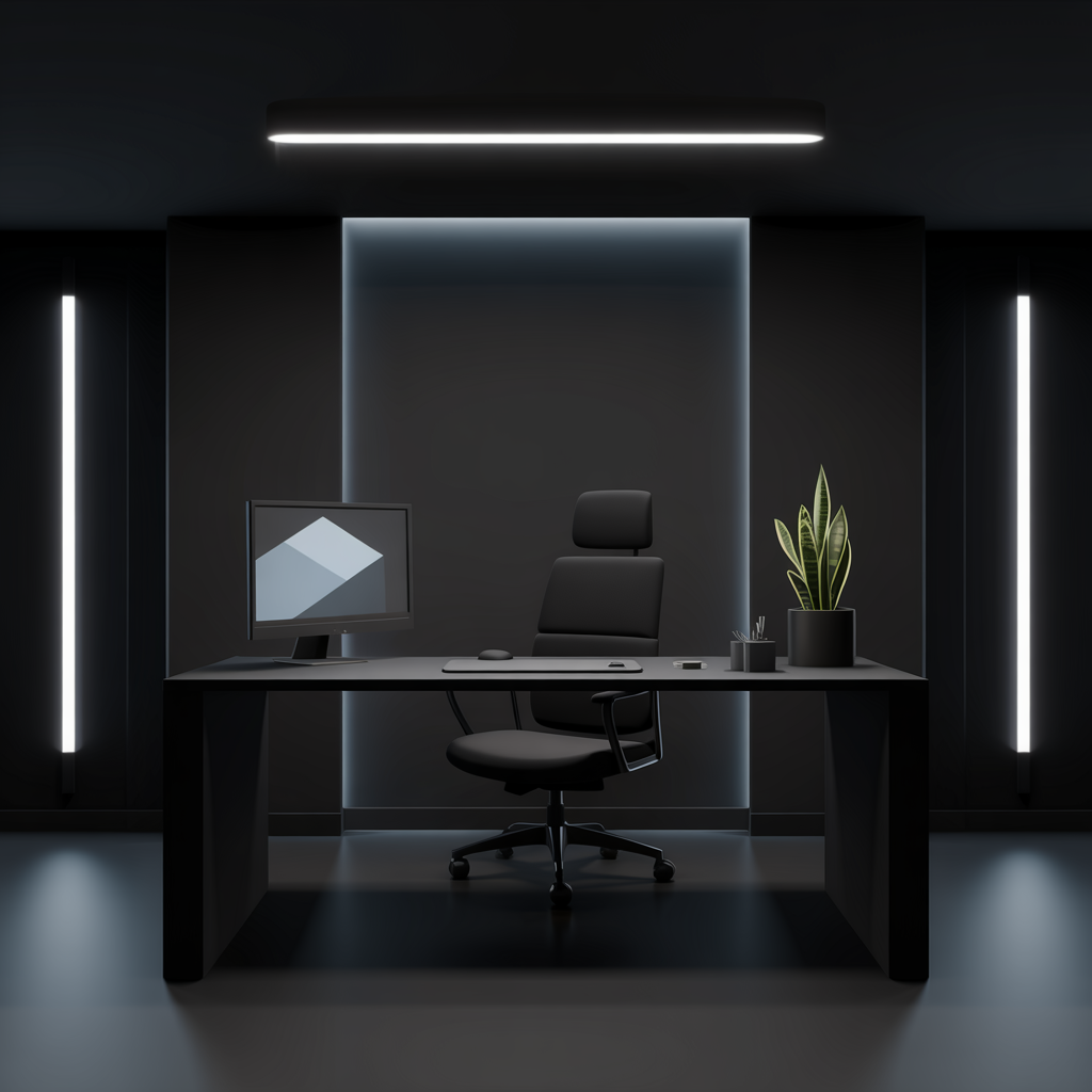 Black Home Office with Cool LED Backlighting