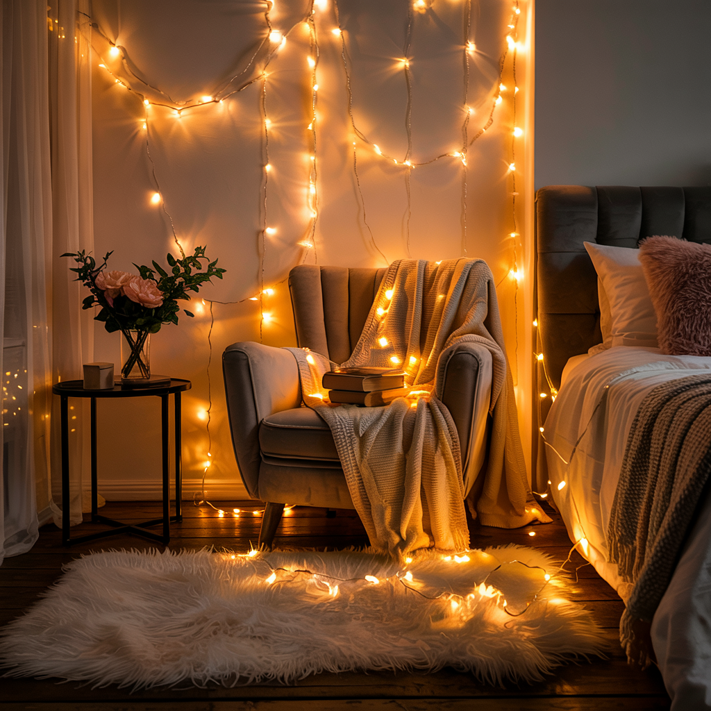 Draped Fairy Lights from Ceiling