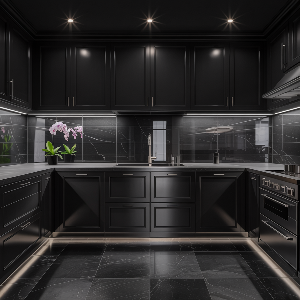 Luxury Black Kitchen with LED Accents